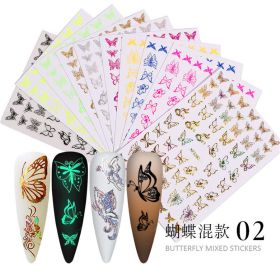 12pcs a bag New Nail Art Butterfly Sticker Bronzing 3D Colorful Butterfly Sticker Hollow Cute Full Sticker Nail Decoration Waterproof Sticker (Color: Butterfly mixed 2)